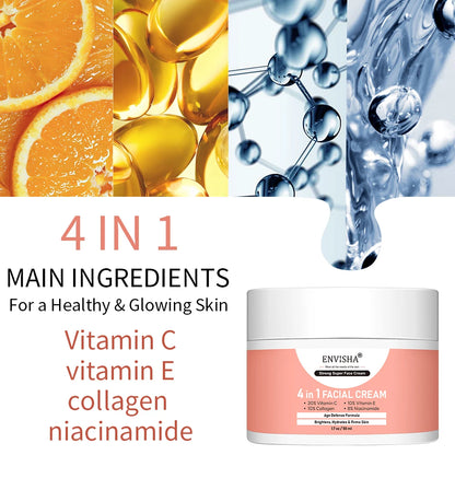 ENVISHA Skin Care Collagen Facial Cream Anti-Aging Wrinkle Whitening Moisturizing Shrink Pores Fade Hyaluronic Acid Niacinamide