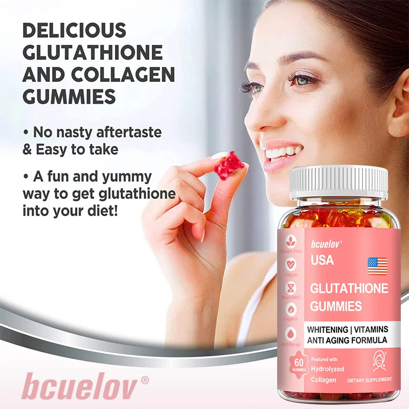 Glutathione Collagen Gummies - for Skin Care, Whitening, Anti-aging, Liver Support, Antioxidants, Immune System 60 Gummies