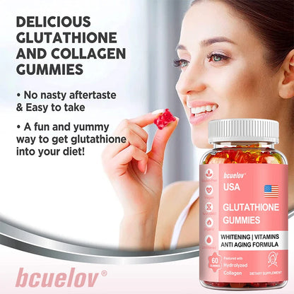 Glutathione Collagen Gummies - for Skin Care, Whitening, Anti-aging, Liver Support, Antioxidants, Immune System 60 Gummies