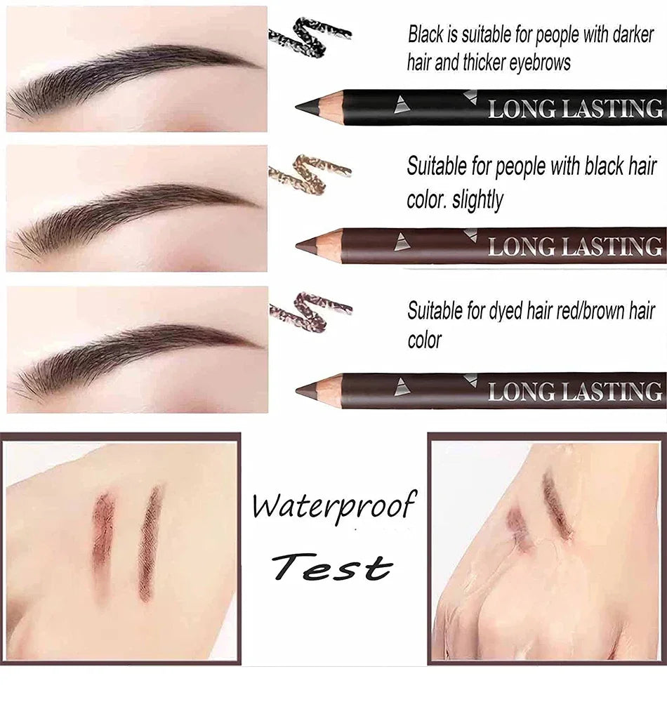 6/12Pcs Waterproof Eyebrow Pencil Easy Color Natural Black Brown Eye Makeup Pen Cosmetic Beginner Practice Eyebrow Beauty Tools