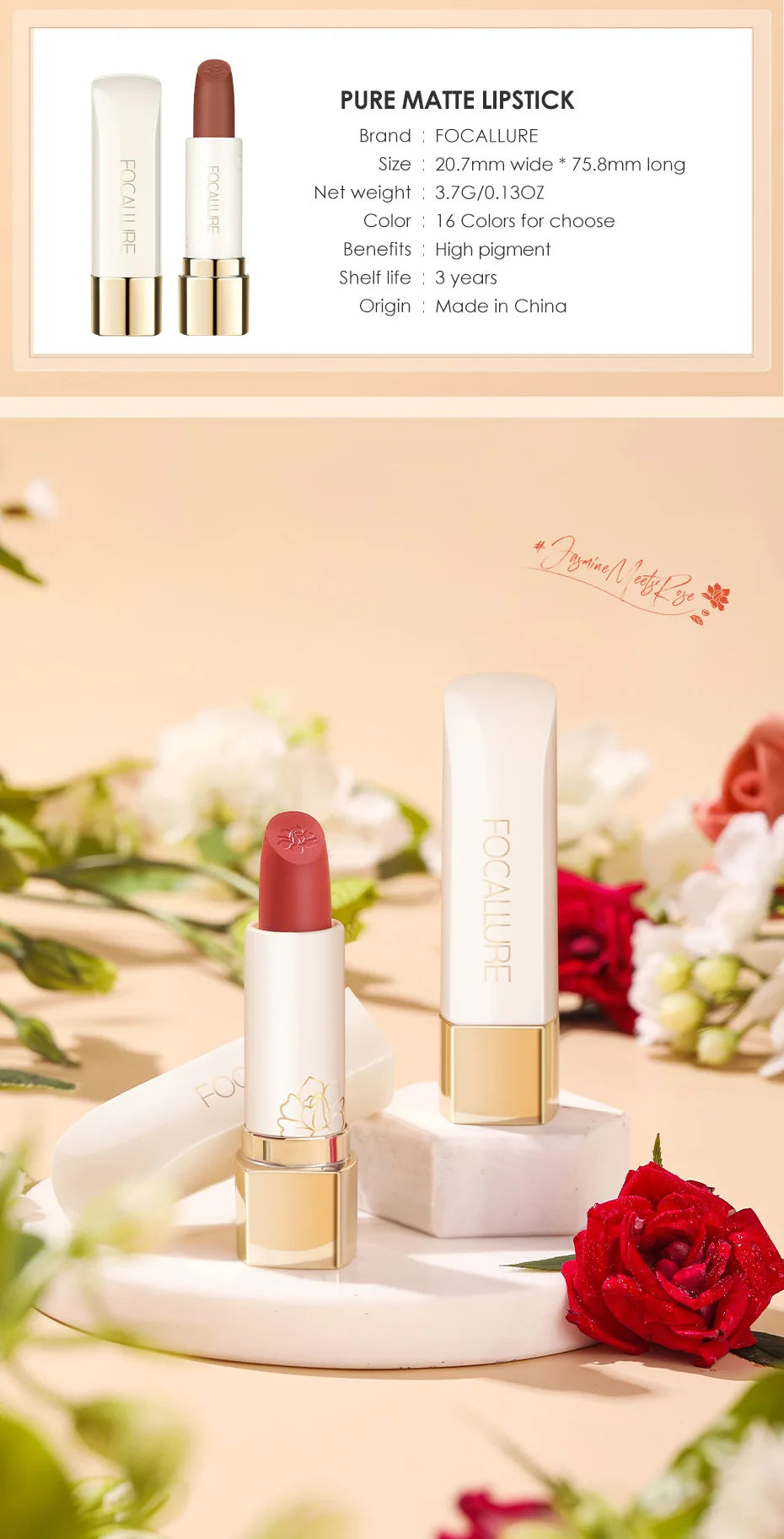 FOCALLURE Natural Matte Lipstick Waterproof Long-lasting Smooth Moisturizing Lip Balms Lightweight Lips Glaze Makeup Cosmetics