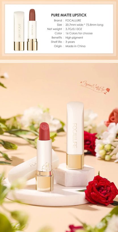 FOCALLURE Natural Matte Lipstick Waterproof Long-lasting Smooth Moisturizing Lip Balms Lightweight Lips Glaze Makeup Cosmetics
