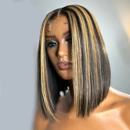 200% 1B/27 Ombre HD 13x4 13x6 Transparent Lace Front Human Hair Wig Pre pluck With Natural Hairline Straight Short Bob Wig