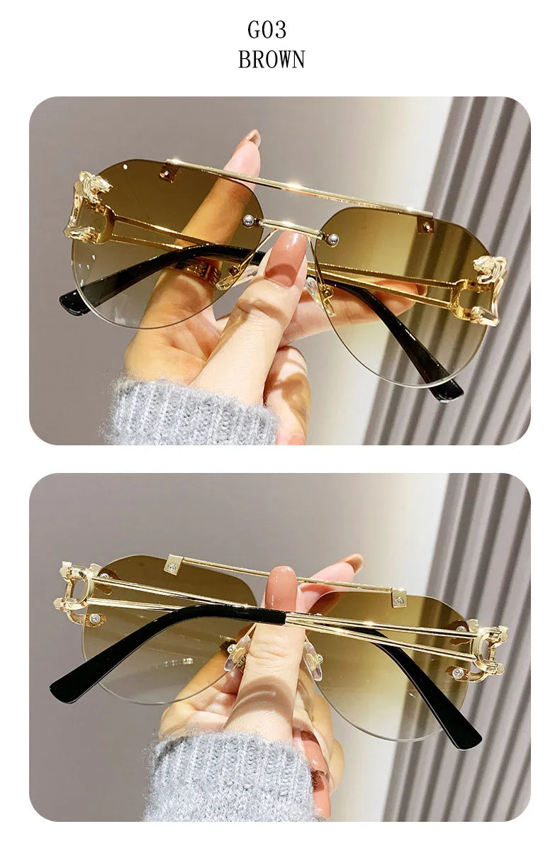 Rimless Designer Sunglasses Women Trendy Luxe Fashion Sunglasses Men Vintage Glasses Lentes De Sol Mujer Lunette Soleil Femme
