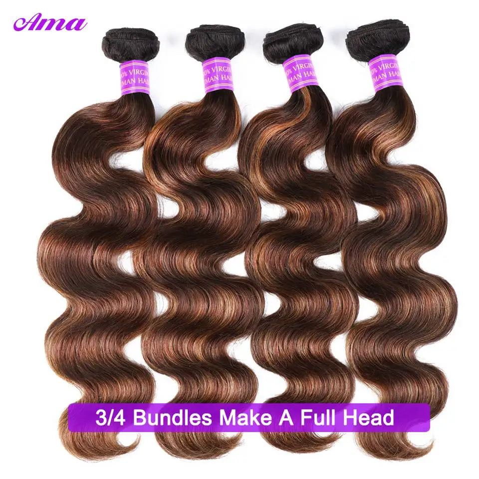 FB 30 Brown Highlight Bundles With Closure Ombred Body Wave Bundles With Closure 1b 4/30 Colored Human Hair Bundles With Closure