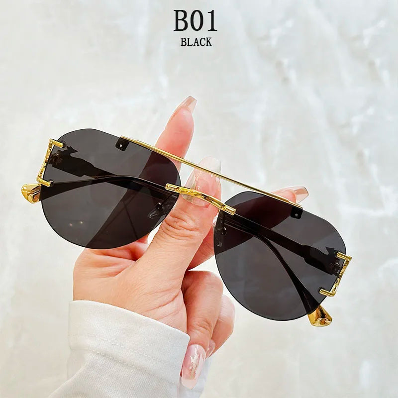 Rimless Designer Sunglasses Women Trendy Luxe Fashion Sunglasses Men Vintage Glasses Lentes De Sol Mujer Lunette Soleil Femme