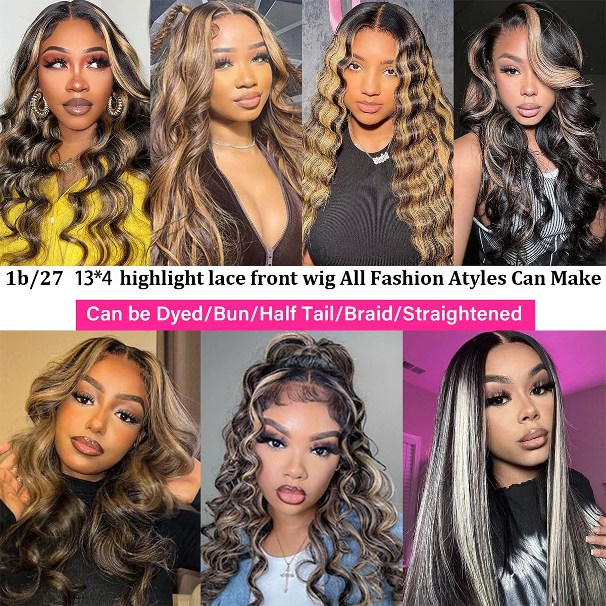 1B/27 Body Wave 13x4 Lace Frontal Highlight Wig Human Hair Brazilian 200 Density 30 Inch Ombre Blonde Colored Human Hair Wigs