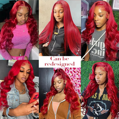 Hot Red Deep wave 13x6 Lace Front Human Hair Wigs Red 99J 13x4 Lace Frontal Wig For Women Remy Hair Transparent Lace Wig 210%