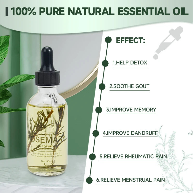 AFCARE Natural Plant Dried Flower Essential Oil 60ml Body Massage Care Essential Oil Diffuser Tea Tree Rosemary Lavender Lily