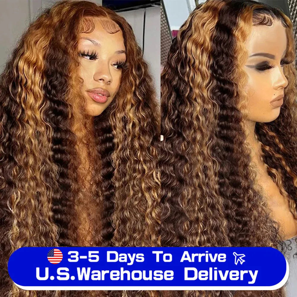 Loose Deep Wave Wig Human Hair Ready To 13x4/13x6 Lace Closure Curly Highlight Ombre 4/27 Preplucked Hairline Pre Cut