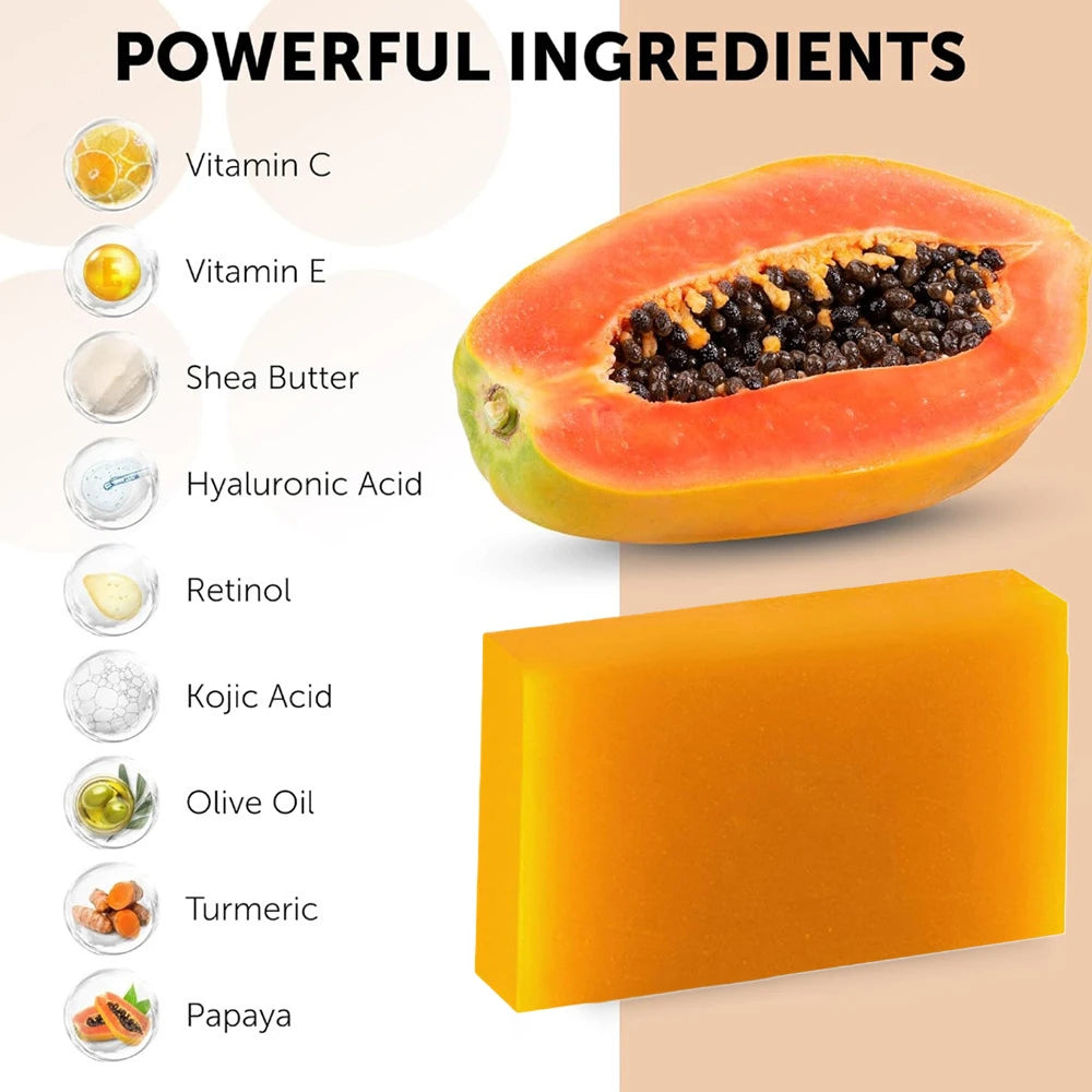 Kojic Acid Papaya Soap 100g, Whitening, Moisturizing, Handmade Skin Lightening Soap for Face & Body, Deep Cleansing, Hydrating