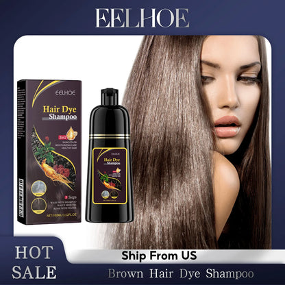 EELHOE Natural Plant Hair Dye Shampoo 3 in 1 Hair Color Shampoo for Gary Hair Dark Brown Black And Women Men Grey Coverage 100ml