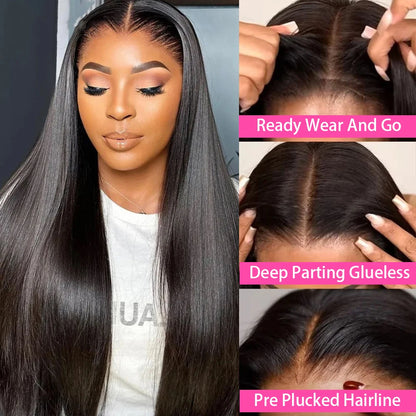 Pre Cut No Glue 4x6 Bone Straight Glueless Wig Human Hair 5x5 Ready To Wear Brazilian Lace Front Wigs For Women Preplucked Bling
