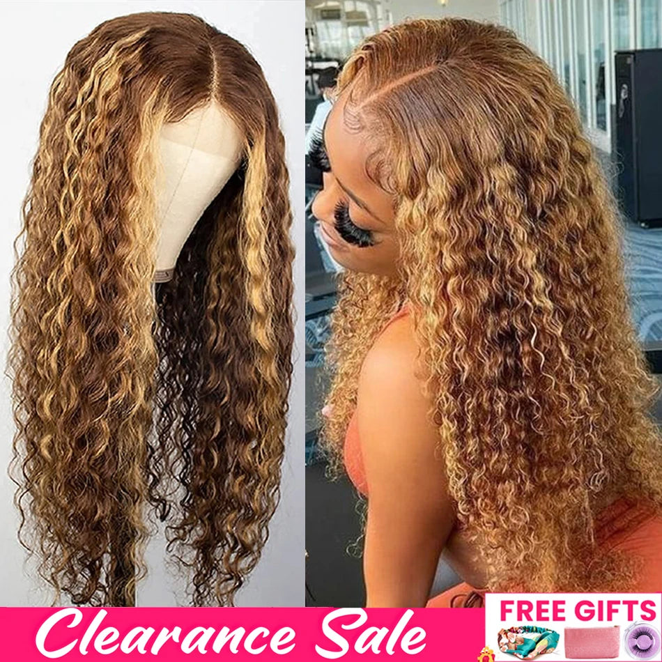 13x4 Highlight Curly Lace Front Human Hair Wigs For Women Brazilian Honey Blonde Deep Wave Frontal Wig 13x6 Hd Lace Colored Wig