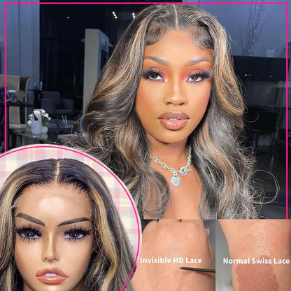 1B/27 Body Wave 13x4 Lace Frontal Highlight Wig Human Hair Brazilian 200 Density 30 Inch Ombre Blonde Colored Human Hair Wigs